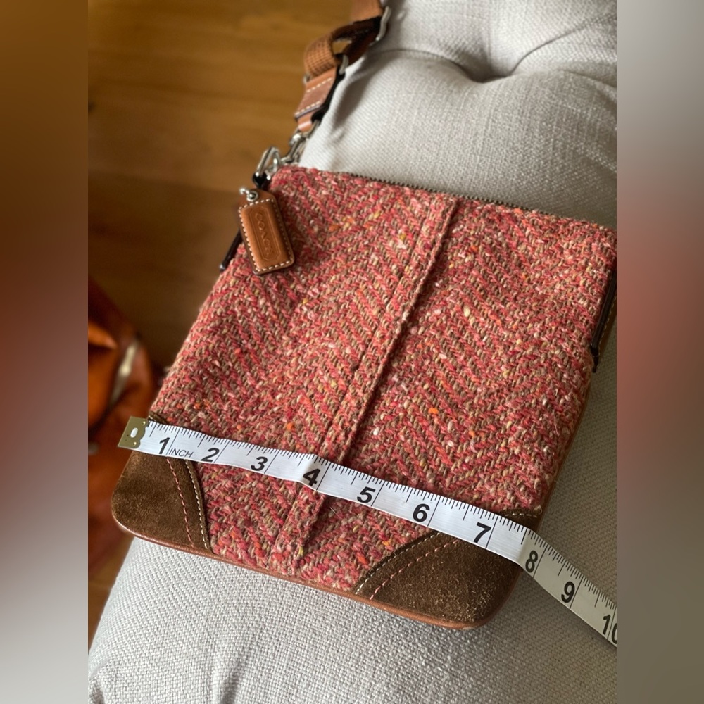 SOLD! AUTHENTIC COACH CROSSBODY HOBO SHOULDER WOOL LEATHER TRIM FRONT POCKET - Picture 10 of 11